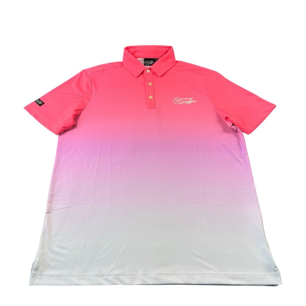 Sunday Swagger Pink Ombré Men's Performance S/S Golf Polo Shirt‎ Size Medium